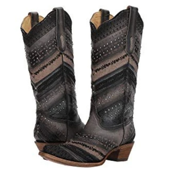 Corral Shoes - CORRAL A3355 "Antonia" gray/black embroidered leather snip toe cowgirl boots sz6